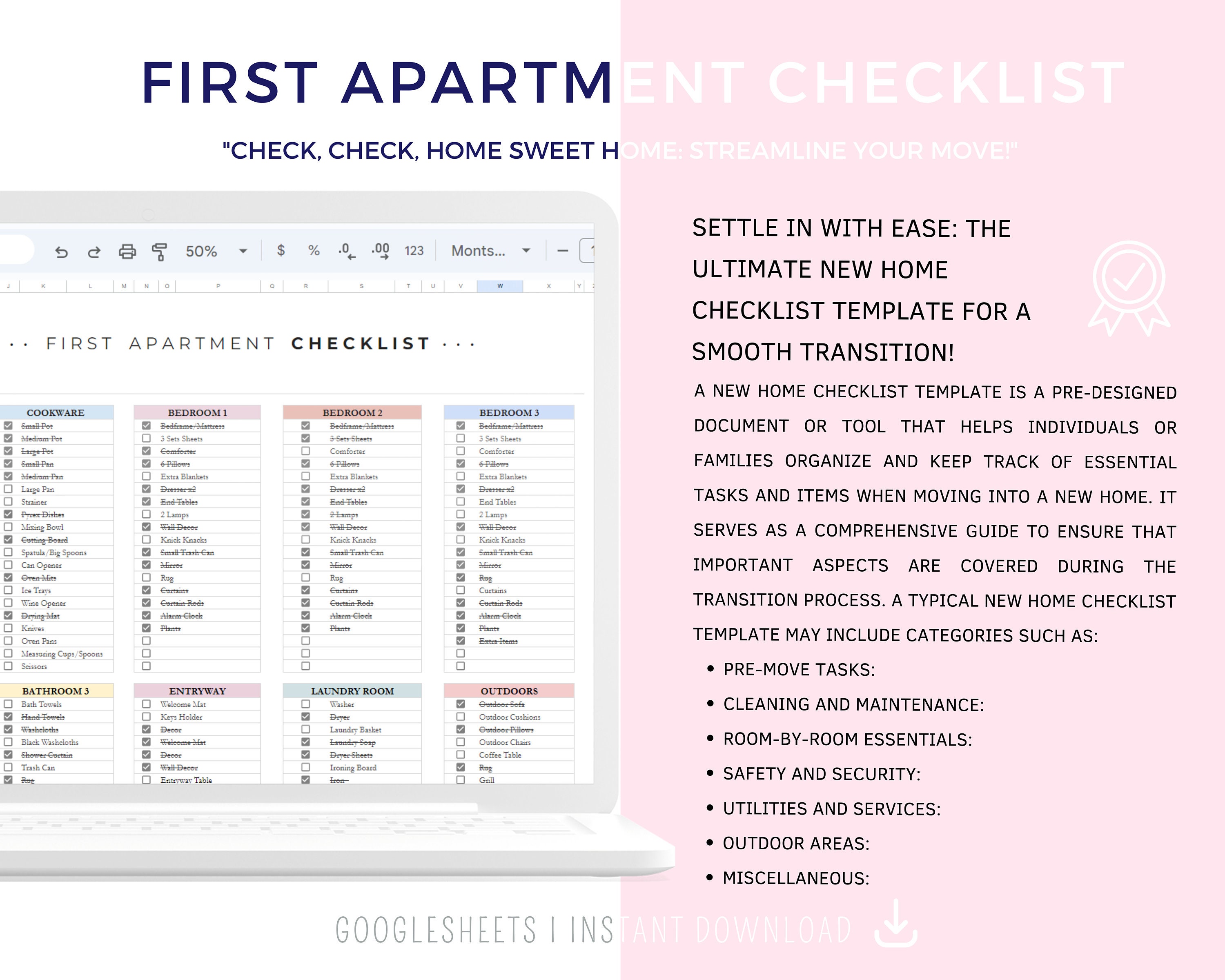 First Apartment Essentials Checklist, New Apartment Checklist, New Apartment  Planner, Apartment Inventory Excel Spreadsheet Google Sheets (Instant  Download) 