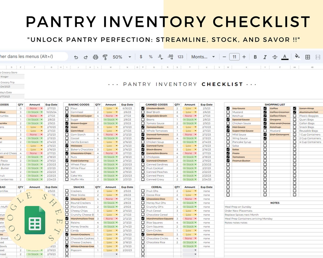 Pantry Inventory Template, Pantry List, Pantry Planner, Food Inventory List Kitchen Checklist