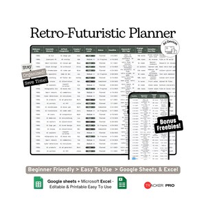 Retro-futuristisches Content-Ideenprotokoll (Google Sheets-Vorlage) Kreative Ideen, Kampagnenthemen und Design-Moodboard-Tracker (Microsoft Excel)