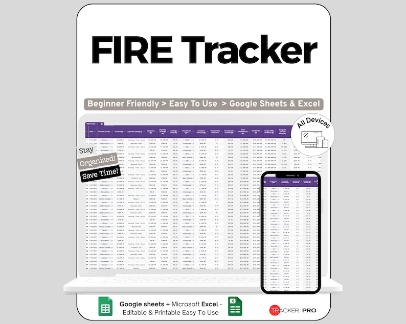 FIRE Independence Excel Google Sheets, Plan Retirement Goals, Monitor ...
