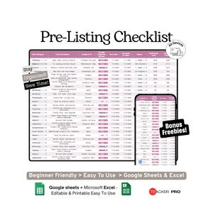 Checklist voor de verkoop in Google Sheets, inclusief een takenlijst voor de voorbereiding van een woning, styling, foto's en een takenlijst voor makelaars (Excel).