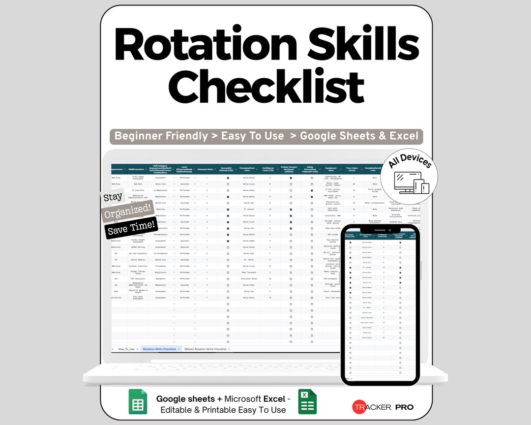 Clinical Rotation Skills Checklist Google Sheets, Track Nursing School ...