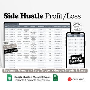 Side Hustle Profit and Loss Tracker Google Excel, Income & Expense Log, Business Profitability Sheet, Small Biz Earnings Google Sheets