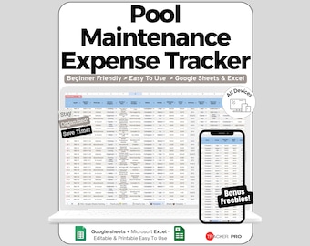 Pool Maintenance Spreadsheet for Google Sheets and Excel Chemical Tracking and Cost Dashboard