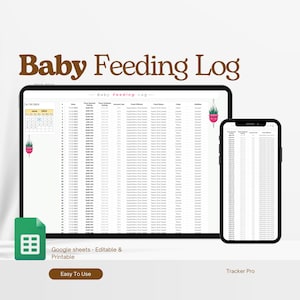 Baby Feeding Tracker Google Sheets, Baby Feeding Log, Baby Feeding Chart, Toddler Eating Journal Excel Spreadsheet, Infant Feeding Diary