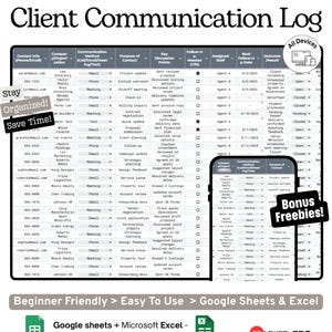 Client Communication Log Google Sheets Template (Client Calls, Emails, Meetings and Project Notes Tracking Spreadsheet) image 2