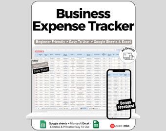 Business Expense Tracker Spreadsheet Google Sheets Template, Small Business Spending Log with Categories & Receipts, Monthly Trend Sheet
