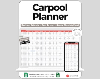 Family Carpool & Ride Share Planner Google Sheets, Track Carpool Schedules, Drivers, Kids Activities, School Pickups, Family Transportation