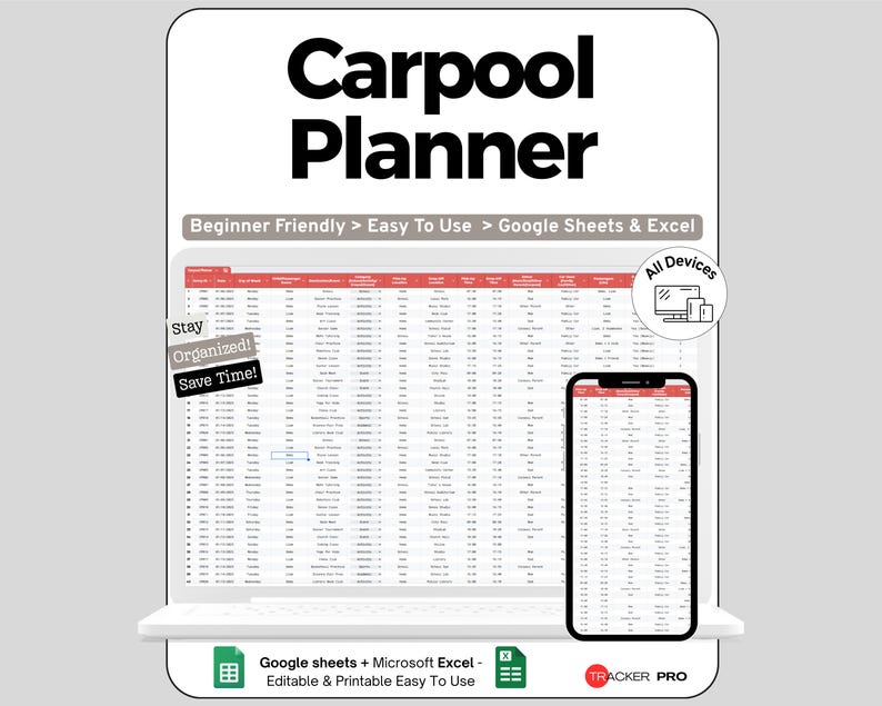 Example Car Rider Schedule Family Carpool & Ride Share Planner Google Sheets, Track Carpool ...