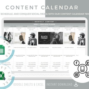 Content Planner Google Sheets, Social Media Content Calendar, Social Media Marketing Planner, Editable and Customizable, Instant Download