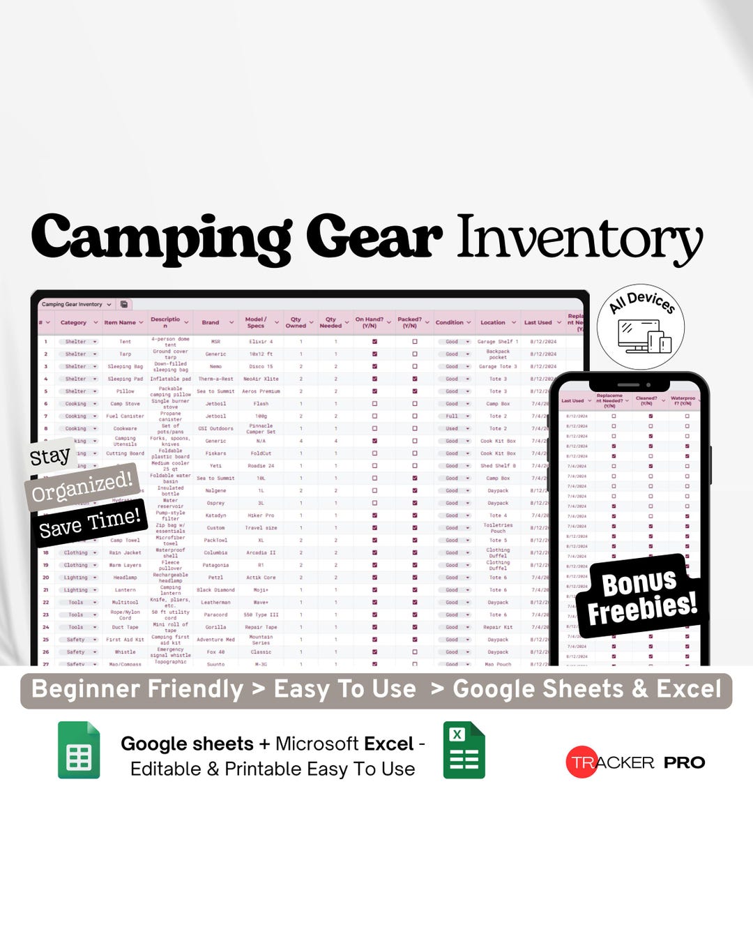 Outdoor Activity Inventory Camping Gear Inventory + Checklist Google Excel, Outdoor Supplies ...