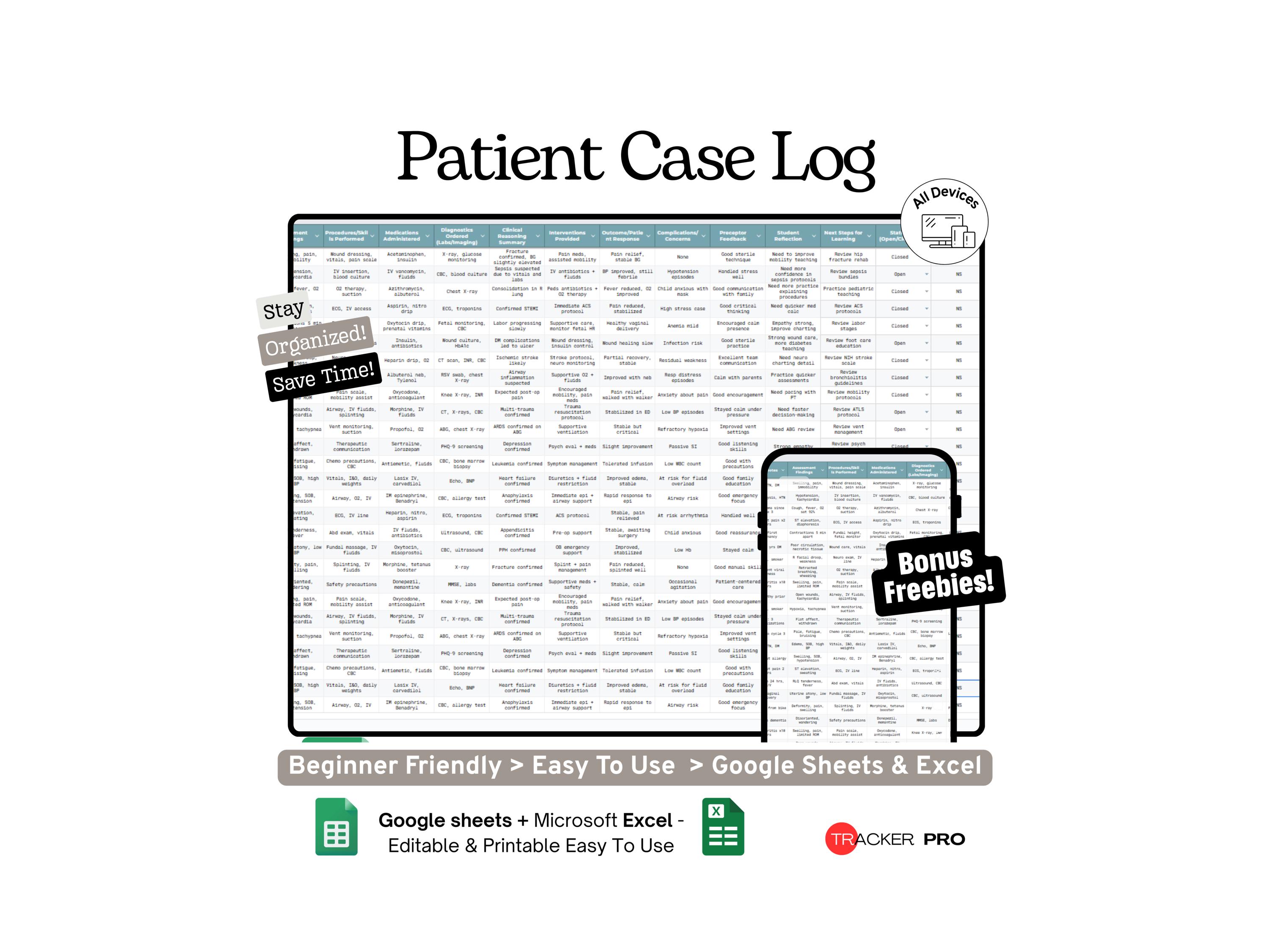 Patient Case Log for Students Google Sheets, Track Cases, Symptoms ...