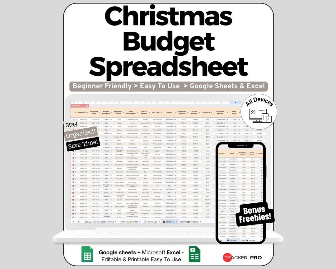 Christmas Budget Spreadsheet Template Google Sheets, Editable Christmas ...