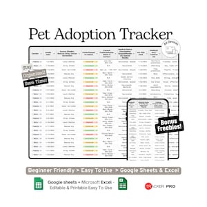 Pet Adoption and Fostering Tracker Google Sheets Template (Animal Shelter, Pet Foster Care and Adoption Application Log Spreadsheet)