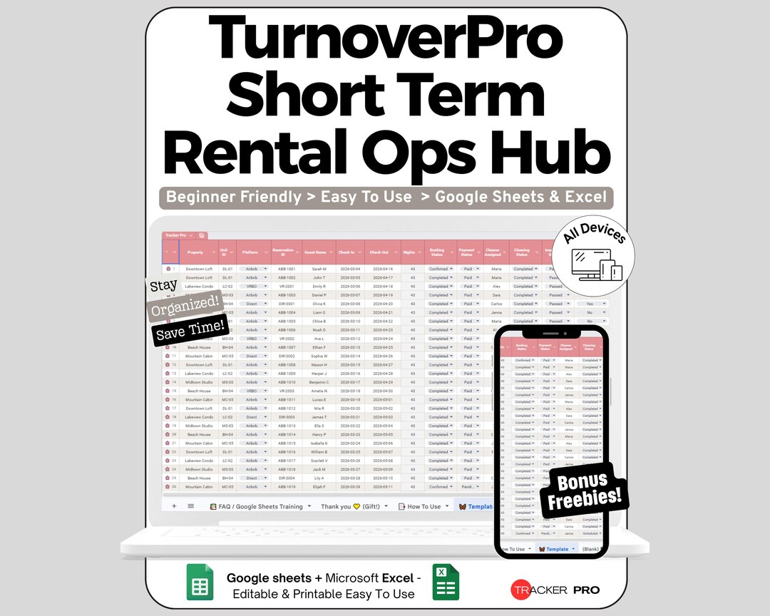 Airbnb Management Spreadsheet for Google Sheets and Excel Short Term ...