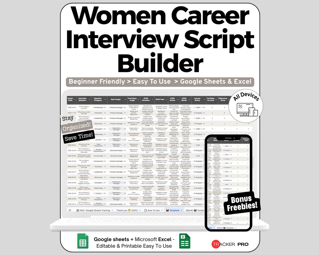 Interview Script Spreadsheet for Google Sheets and Excel Answer ...
