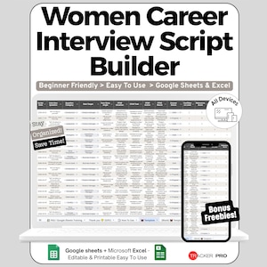 Hoja de cálculo con guion de entrevista para Google Sheets y Excel Seguimiento de respuestas Monitoreo de confianza y panel de control para mujeres