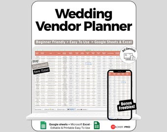 Wedding Planner Spreadsheet Google Sheets Template, Vendor CRM & Payment Schedule with Contract Links, Seating RSVP and Budget Dashboard