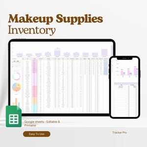 Inventarislijst make-upbenodigdheden in Google Sheets | Goed georganiseerde winkel | Inventarislijst voor huidverzorging, parfum en nagellak | Cosmeticacollectie