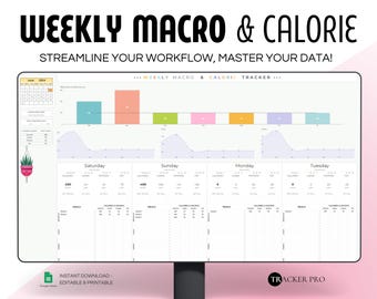 Planilha semanal de controle de macronutrientes e calorias + planejamento de refeições - Contador - Modelo do Google Sheets - Planilha - Download instantâneo