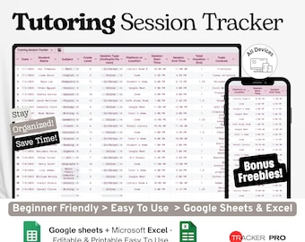 Tutoring Session Tracker Google Sheets, Student Progress Log, Tutoring Schedule Sheet, Lesson Plan Organizer Google Sheets Template