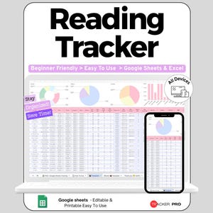 Reading Tracker Spreadsheet Google Sheets, Book Journal & Reading Log Template, Annual Reading Challenge Planner for Book Lovers