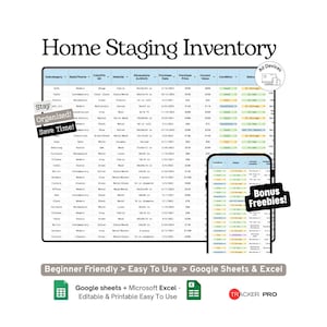 Home Staging Inventory Tracker Google Sheets Template (Furniture, Decor, Props and Real Estate Home Staging Log)