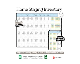 Home Staging Inventory Tracker Google Sheets Template (Furniture, Decor, Props and Real Estate Home Staging Log)