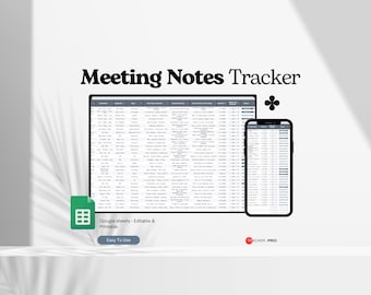 Meeting Notes Tracker, Meeting Minutes Template, Team Meeting Log, Meeting Spreadsheet, Office Notes, Note Taking Corporate Business Meeting