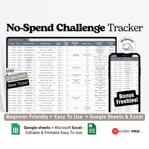 No-Spend Challenge Tracker Google Excel, 30-Day Spending Freeze Template, Savings Goal Challenge Log, Financial Discipline Google Sheets