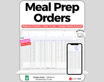 Meal Prep Business Order Tracker Google Sheets, Weekly Meal Order and Menu Template, Ingredient Cost & Client Spreadsheet for Chefs, Food