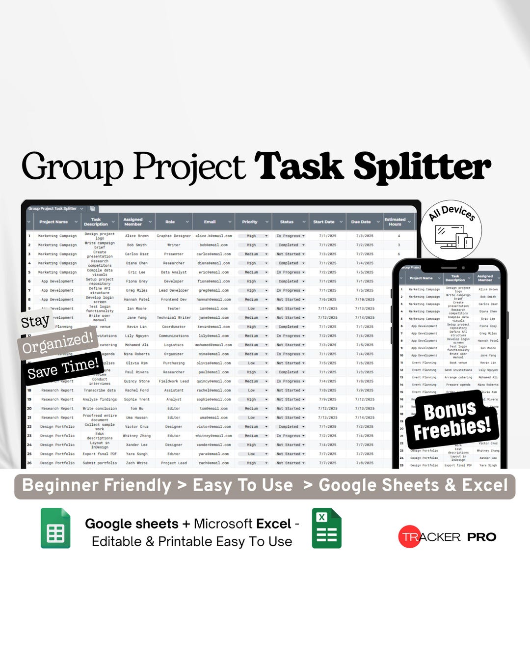 Group Project Task Splitter Google Excel, Team Assignment Organizer ...