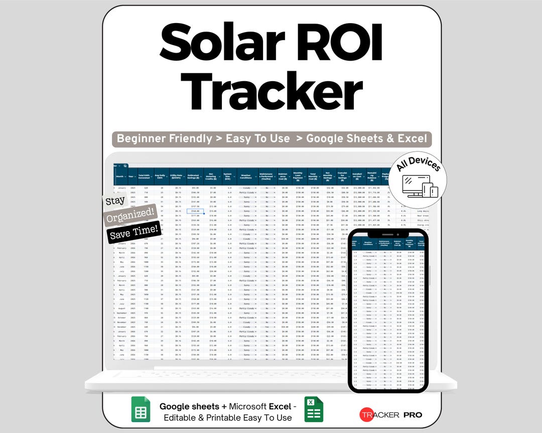 Solar Rio Graph Solar Panel ROI and Energy Savings Excel Google Sheets, Calculate ROI ...