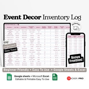Event Decor Inventory Log Google Sheets, Wedding Decoration Checklist, Event Supplies Tracker, Decor Cost Planner Template Google Sheets
