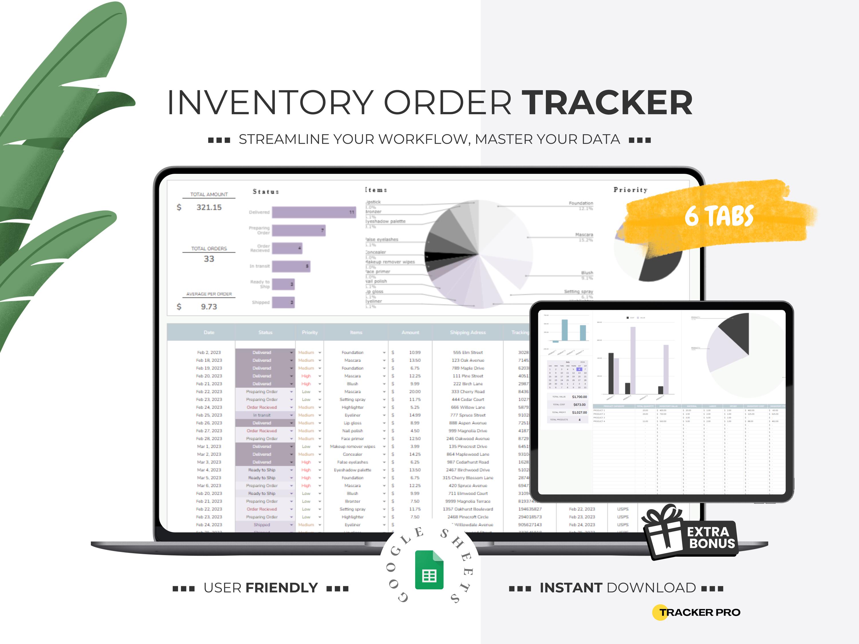 Product & Materials Inventory Template for Tracking and Management | Stock Tracker | Small Business and Reseller Spreadsheet
