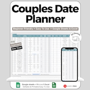 Dateplanner voor stellen op Valentijnsdag in Google Sheets: houd date-ideeën, budgetten, reserveringen en activiteiten bij, romantische planning, en organiseer samen met je partner.