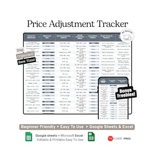 Prisjusteringsspårning Google Sheets-mall Produktprissättning, rabatter och företagsprisändringslogg Kalkylblad, Excel-mall