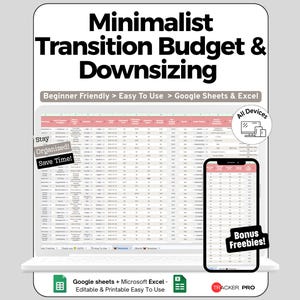 Hoja de cálculo para reducir el tamaño de la vivienda (Google Sheets y Excel) - Seguimiento minimalista de gastos de mudanza y ventas