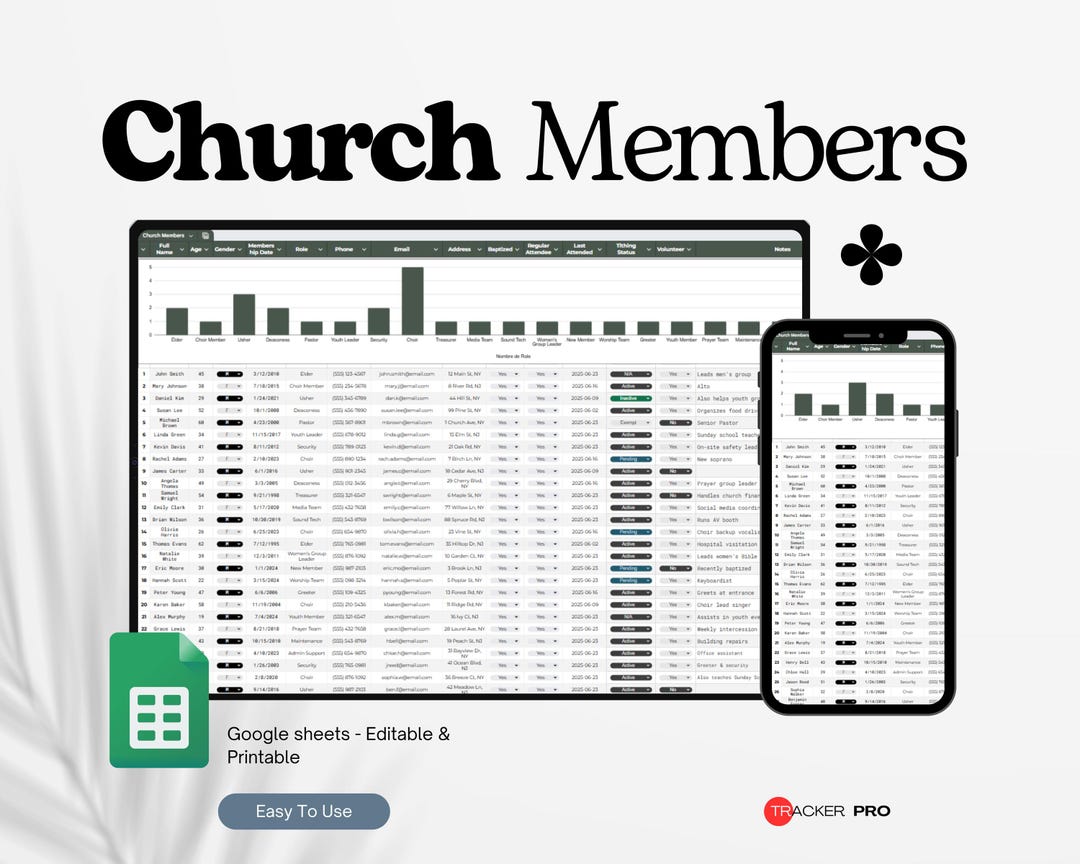 Church Roster Spreadsheet Church Members Directory Template Google Sheets, Church Membership List ...