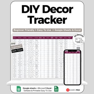 DIY Home Decor Project Excel Google Sheets , Track Budgets, Materials, Tasks, Timelines, Home Decoration, Interior Design, Craft Planning