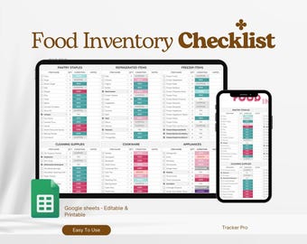 Food Inventory Template Bundle, Ultimate Food Tracker Spreadsheet List Refrigerator Supplies Checklist Kitchen, Spices Excel Google Sheets