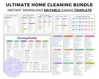 Ultimate Cleaning schedule bundle editable,Cleaning Planner Bundle,Weekly,Monthly,Yearly Cleaning Checklist,30 Declutter,Family Chore Chart