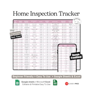 Home Inspection Tracker Google Sheets Template Real Estate Inspection Report, Property Issues and Repair Log Spreadsheet, Excel Template