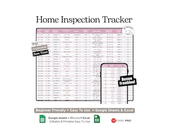 Home Inspection Tracker Google Sheets Template Real Estate Inspection Report, Property Issues and Repair Log Spreadsheet, Excel Template