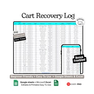 Shopify-Protokoll zur Wiederherstellung abgebrochener Warenkörbe (Google Sheets): Abgebrochene Warenkörbe, Kunden, Wiederherstellungsversuche, Verkaufskonversionen und Shopify Planner verfolgen