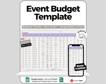 Event Budget Template Google Sheets, Party Budget Worksheet Excel Spreadsheet, Planner Organizer Cost Tracker