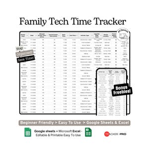 Family Tech Time Contract and Usage Tracker Google Sheets Template Screen Time Rules, Digital Contract and Device Usage Log Excel