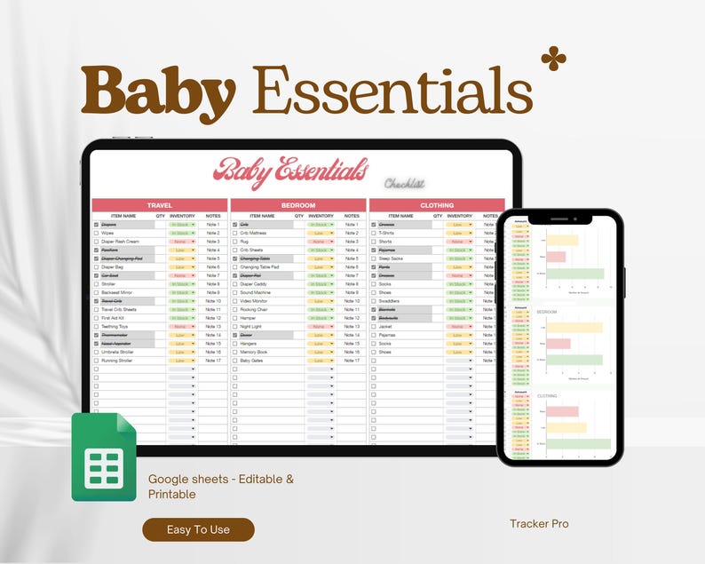 Baby Essentials Checklist Google Sheets, Baby Registry Checklist, Newborn Must Haves, New Mom Planner, Baby Shower Planning, Excel Editable image 2