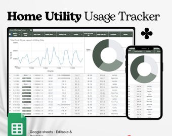 Home Utility Usage Tracker Google Sheets, Electricity Gas Water Log, Monthly Utility Bill Monitoring Spreadsheet Template Google Sheets
