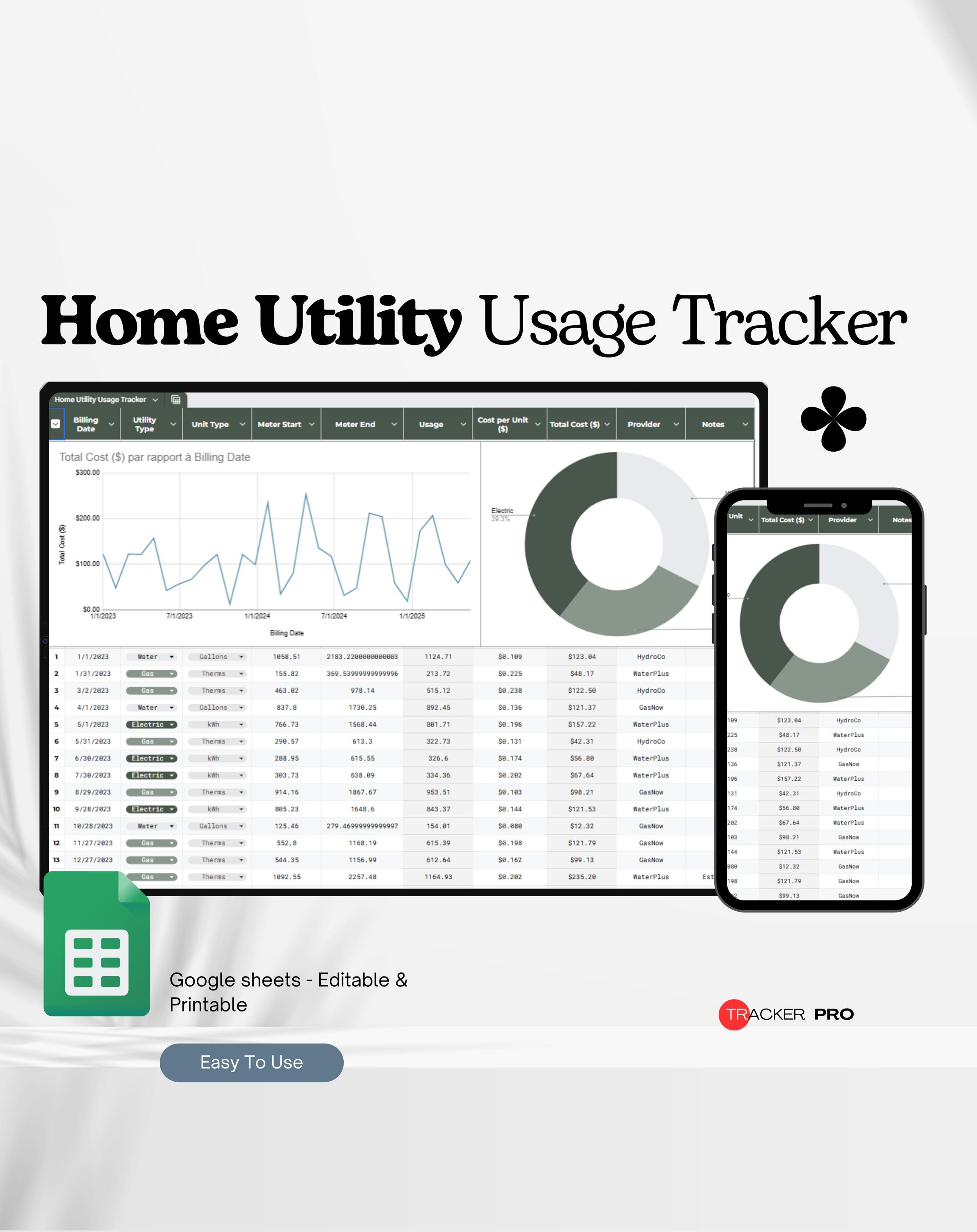 Home Utility Usage Tracker Google Sheets, Electricity Gas Water Log ...